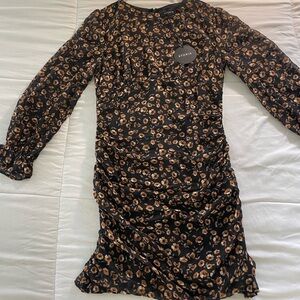 Storia med black and brown floral runched dress